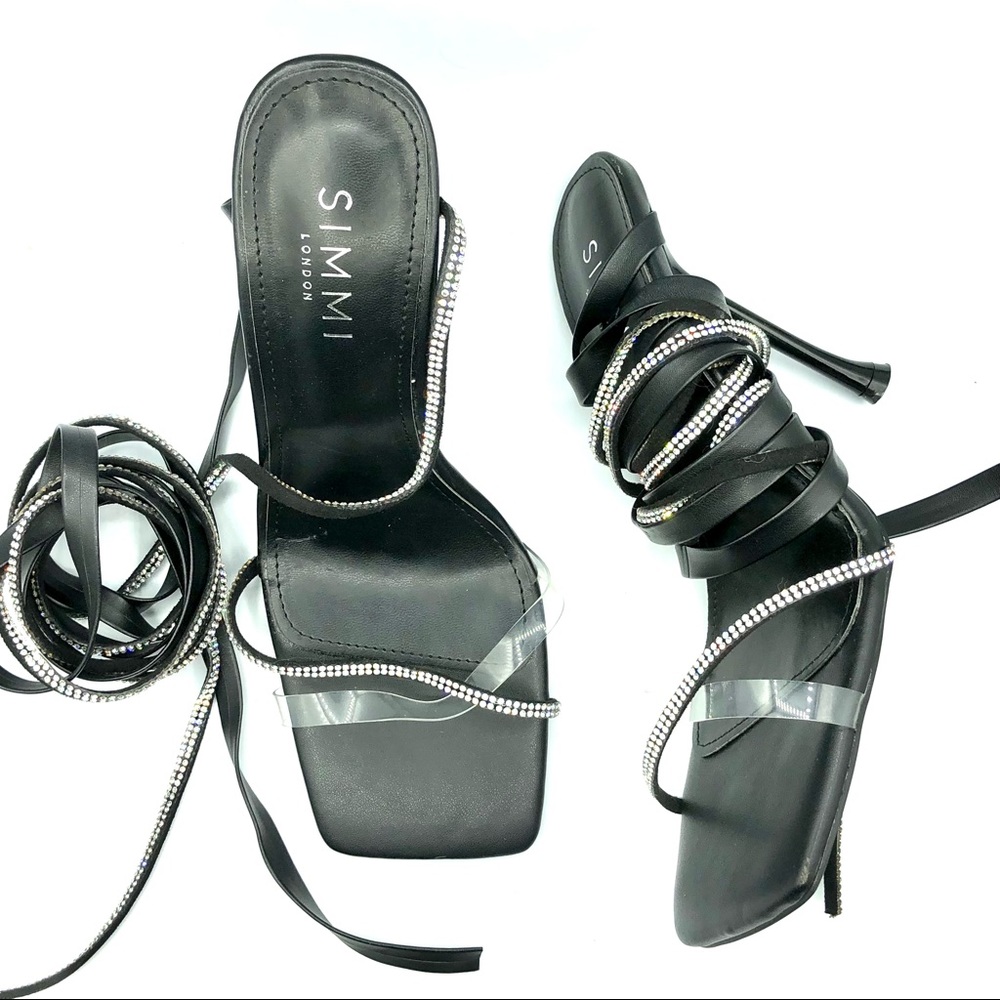 Simmi | Black Gladiator Rhinestone Heels